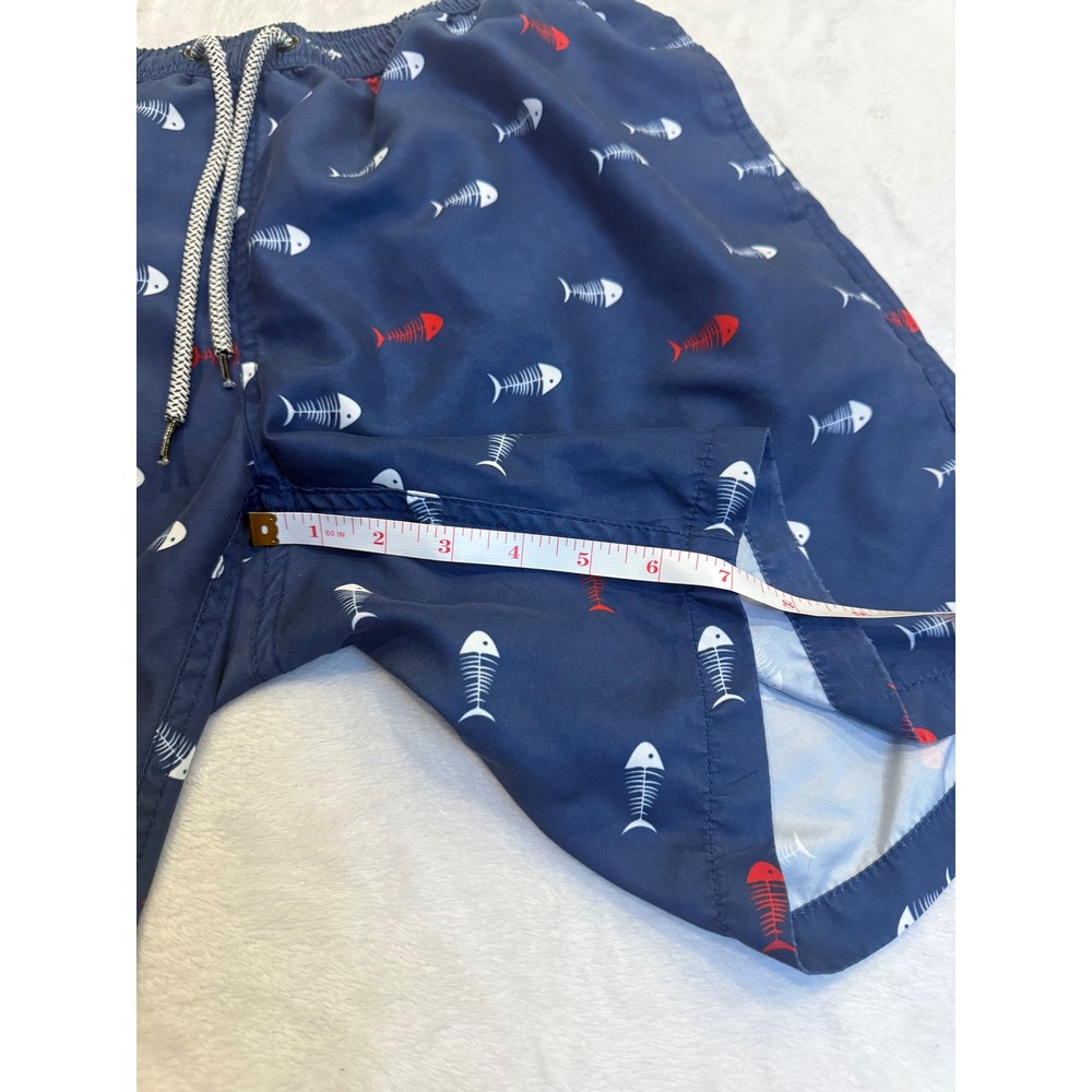 Maamgic Mens Navy Fish Bone Skeleton Print Swim Trunks Board Shorts Size L - Picture 5 of 8
